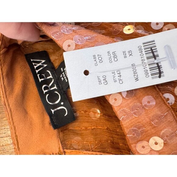 NWT J. Crew Sequined Mockneck Sheer Blouse Copper Brown W/ Silk Cami XS GORGEOUS - Picture 8 of 13